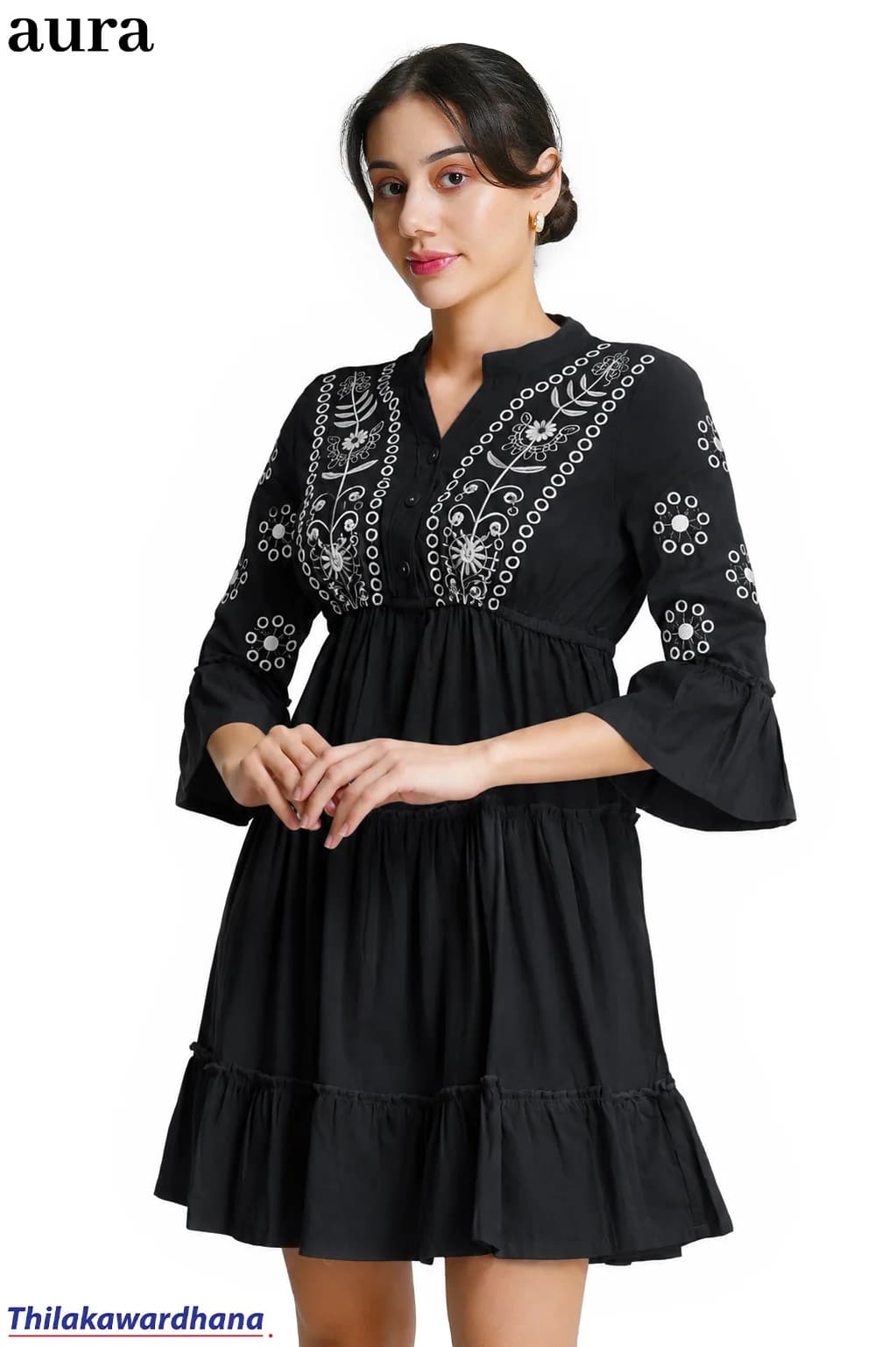 Floral Embroidered Tiered Dress